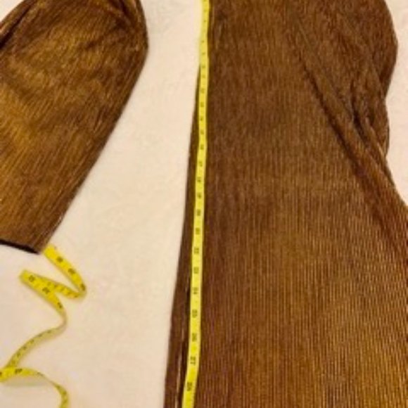 French Connection Taina Metallic Bronze Pleated Jersey Wide Leg Pants Size S - Picture 13 of 16